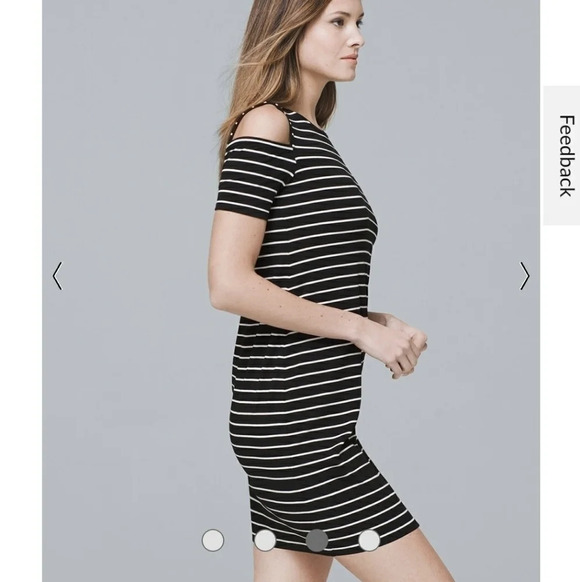 WHITE HOUSE BLACK MARKET WHBM Cold Shoulder Stripe Jersey Knit Shift Dress sz S - Picture 3 of 15